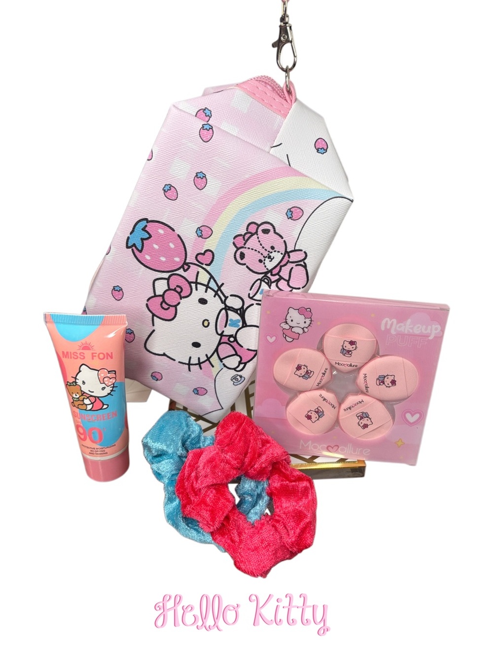 🔥Hello Kitty Pink Cosmetic Wristlet Pouch (5-Piece Set)